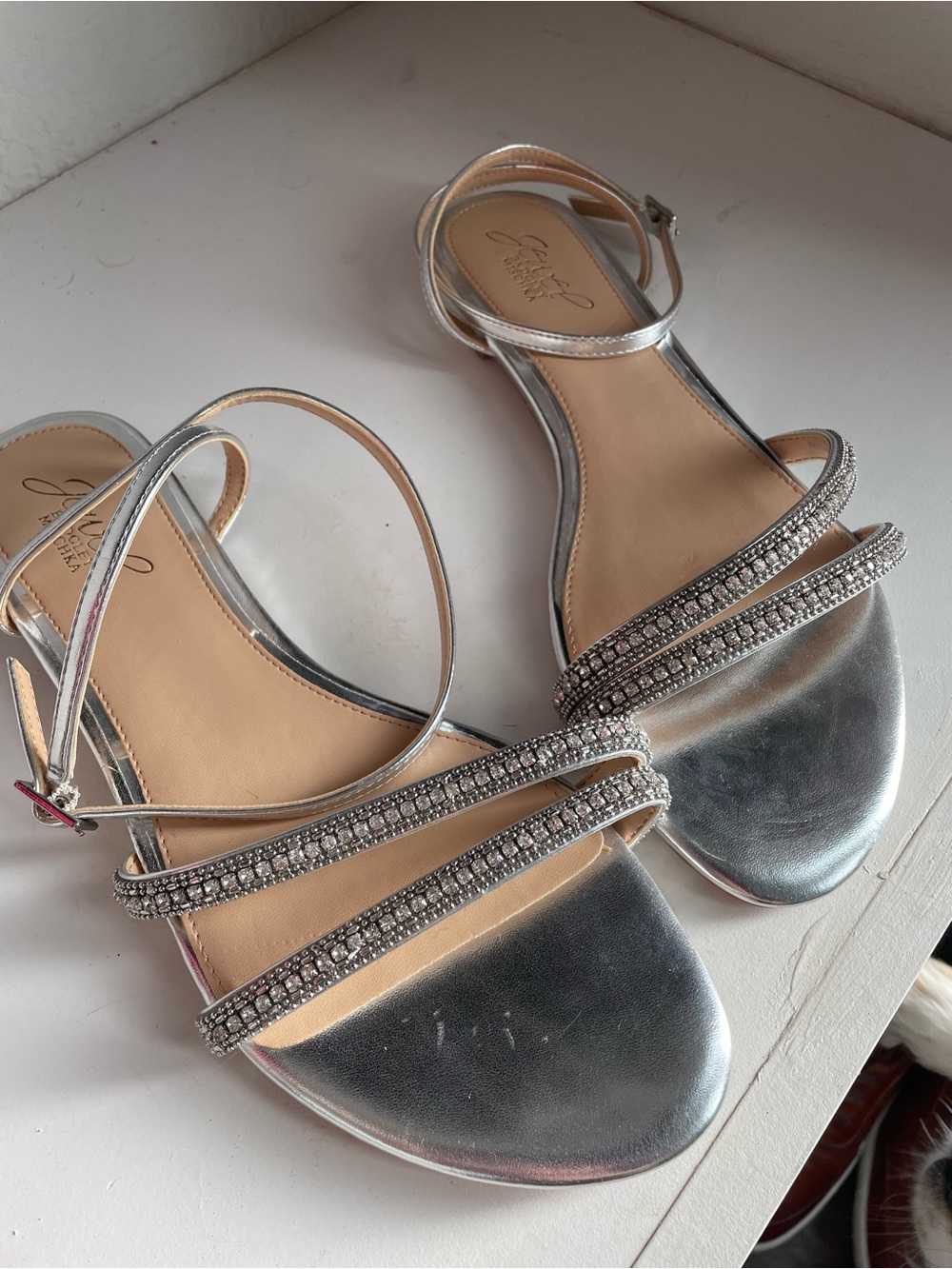 Jewel Badgley Mischka Silver Crystal-Strap Dress Sandals